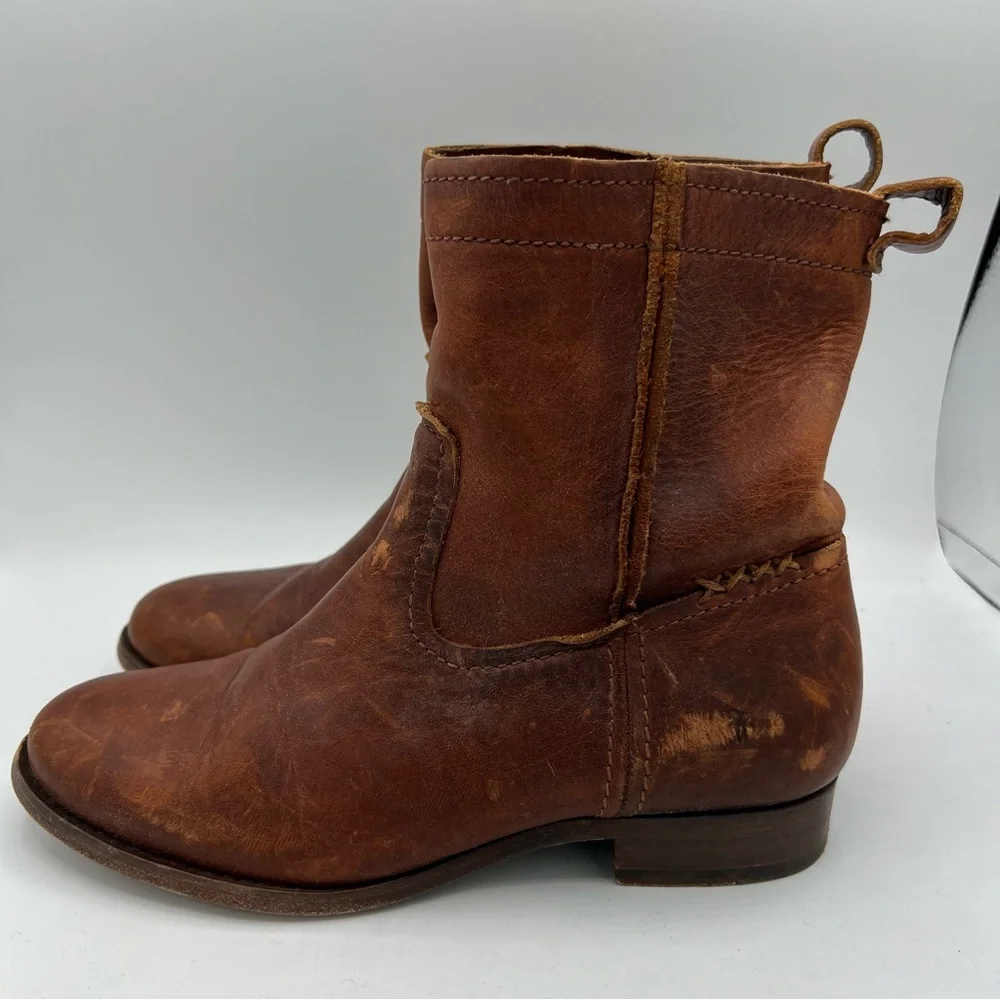 Frye Women's 78323‎ Cara Short Campus Cognac Brown Leather Riding Boots Sz 6.5 B